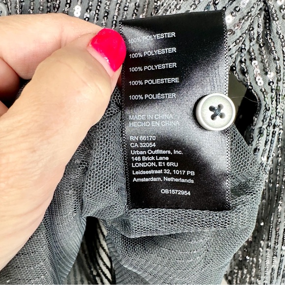 Anthropologie Sequin Button-down Shirt Slate Gray Top Medium Petite - Picture 12 of 15